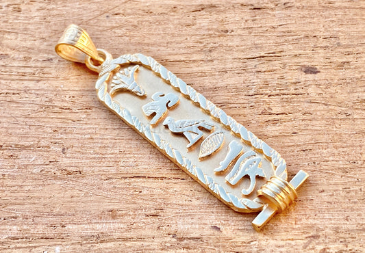 Personalized Gold Plated Silver Cartouche Pendant Your Name Converted into Ancient Egyptian Hieroglyphic language, Gold Cartouche Jewelry.