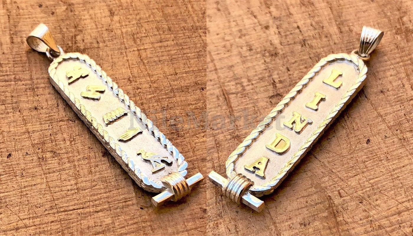 Egypt Sterling Silver Framed Personalized Double Sided Cartouche (Get a name on each side )personalize cartouche - Double-Faced cartouche