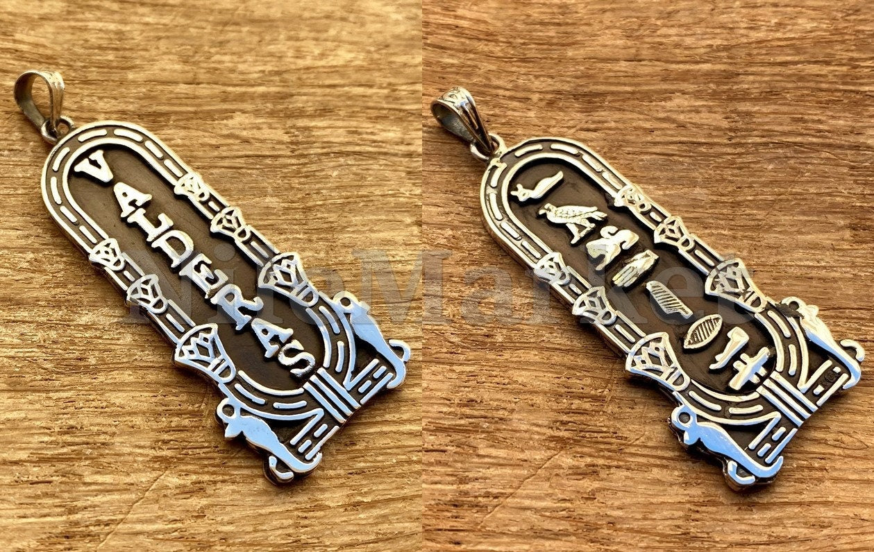 Egyptian Personalized Sterling Silver Double Sided Cartouche Pendant , WORLD WIDE Express Shipping