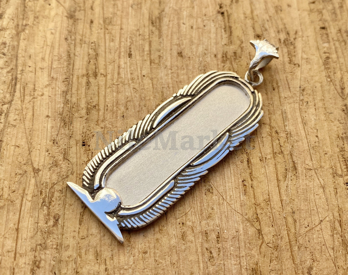 PUT YOUR NAME On Egyptian Thick Wide Lotus Personalized Sterling Silver Cartouche Pendant With Royal Frame On