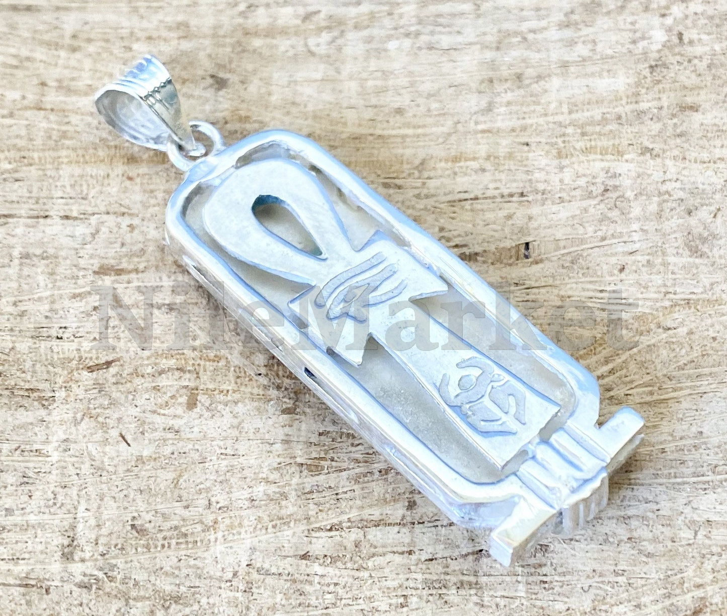 Egyptian Personalized Thick Ankh Sterling Silver Nameplate Cartouche Pendant , WORLD WIDE Express Shipping,