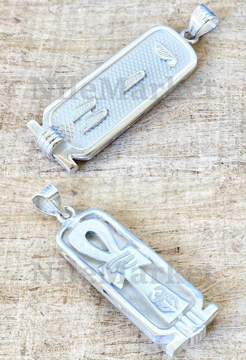 Egyptian Personalized Thick Ankh Sterling Silver Nameplate Cartouche Pendant , WORLD WIDE Express Shipping,