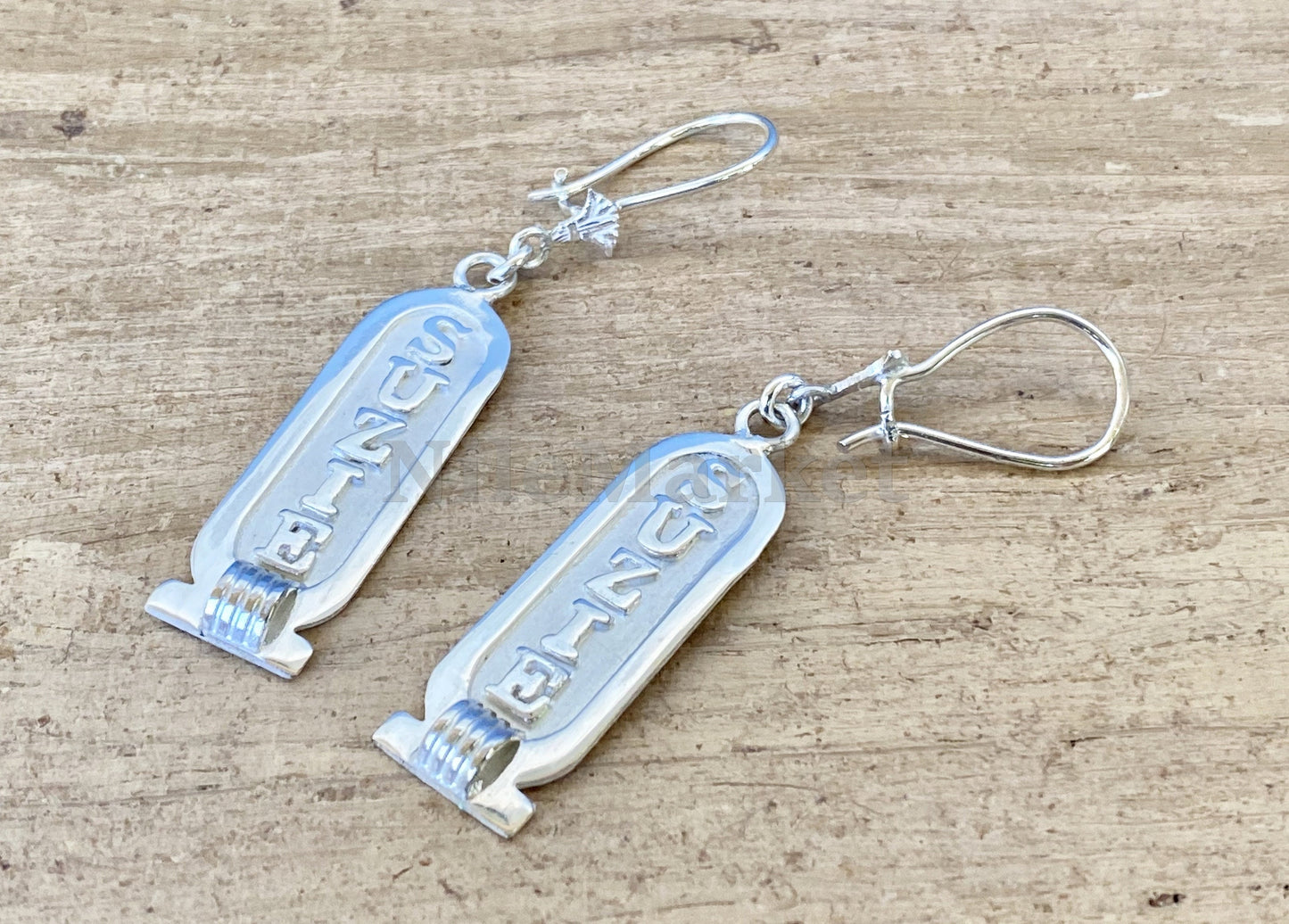 Egyptian Personalized Sterling Silver Cartouche Earrings With Lotus ,Personalised Cartouche Name Earrings