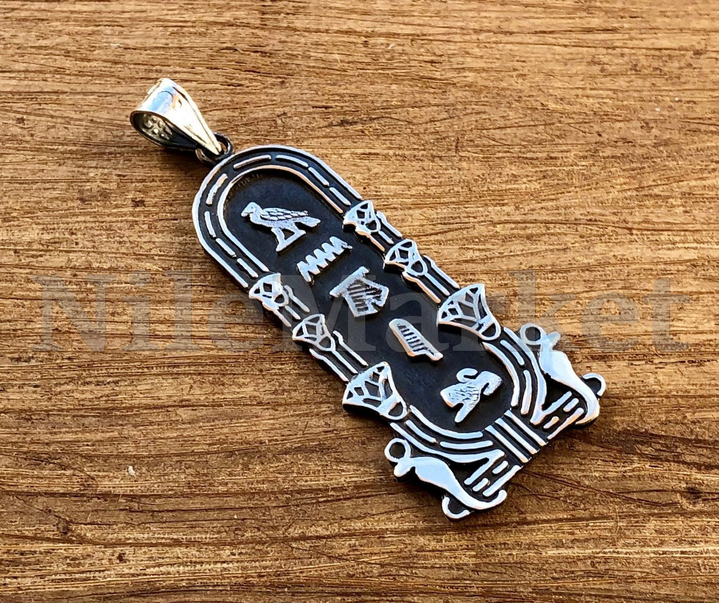 Large Egyptian Personalized Name Sterling Silver Cartouche With Cobra Uraeus Pendant Necklace , World wide express shipping