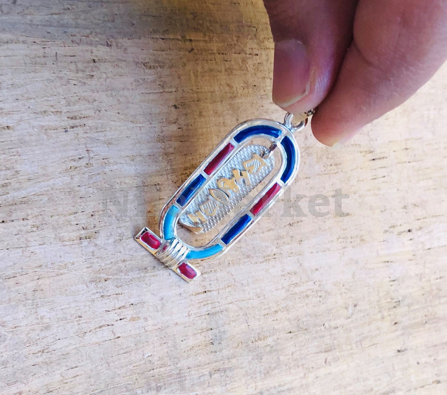 Egyptian Colored Inlaid Sterling Silver Cartouche Pendant Necklace Get Your Name or Numbers Personalized