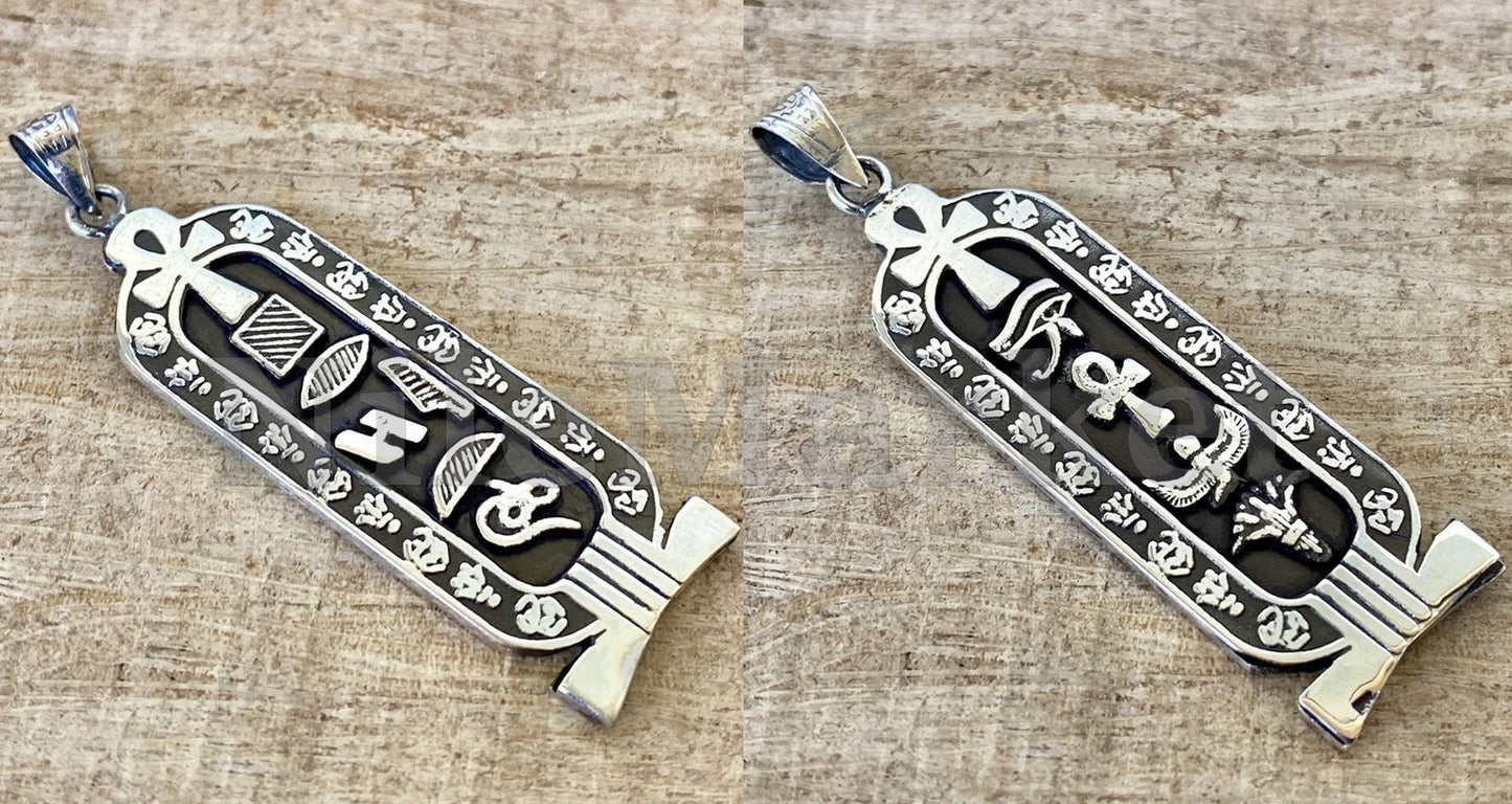 Egyptian Life Key Personalized Sterling Silver Double Sided Cartouche Necklace , Express Shipping