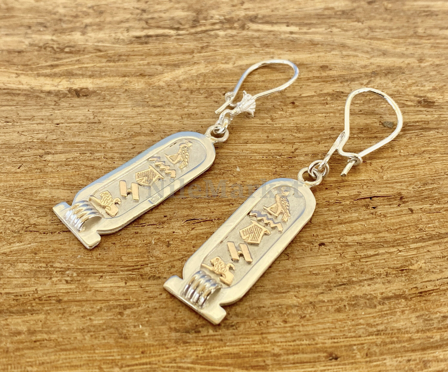 Egyptian Personalized Sterling Silver Cartouche Earrings With Lotus ,Personalised Cartouche Name Earrings