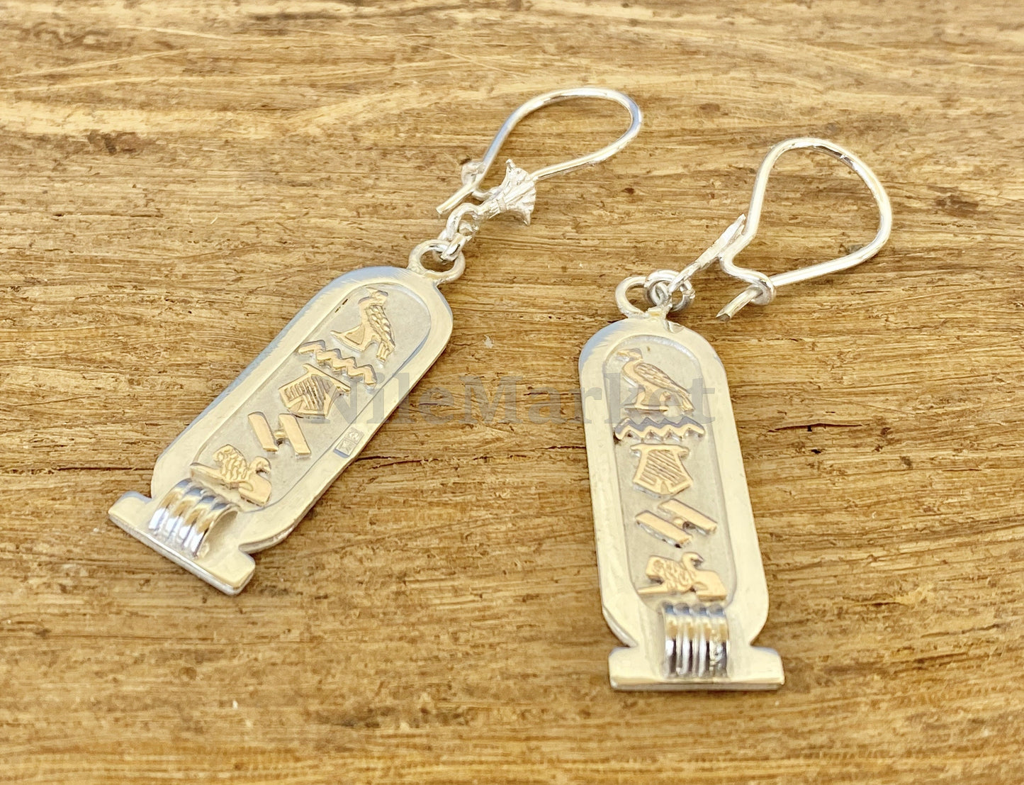Egyptian Personalized Sterling Silver Cartouche Earrings With Lotus ,Personalised Cartouche Name Earrings