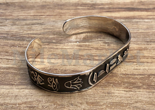 Egypt Wide Personalized Solid Silver Cartouche Cuff Bangle Bracelet Cartouche - personalize cartouche -Cartouche Name Plate Bracelet