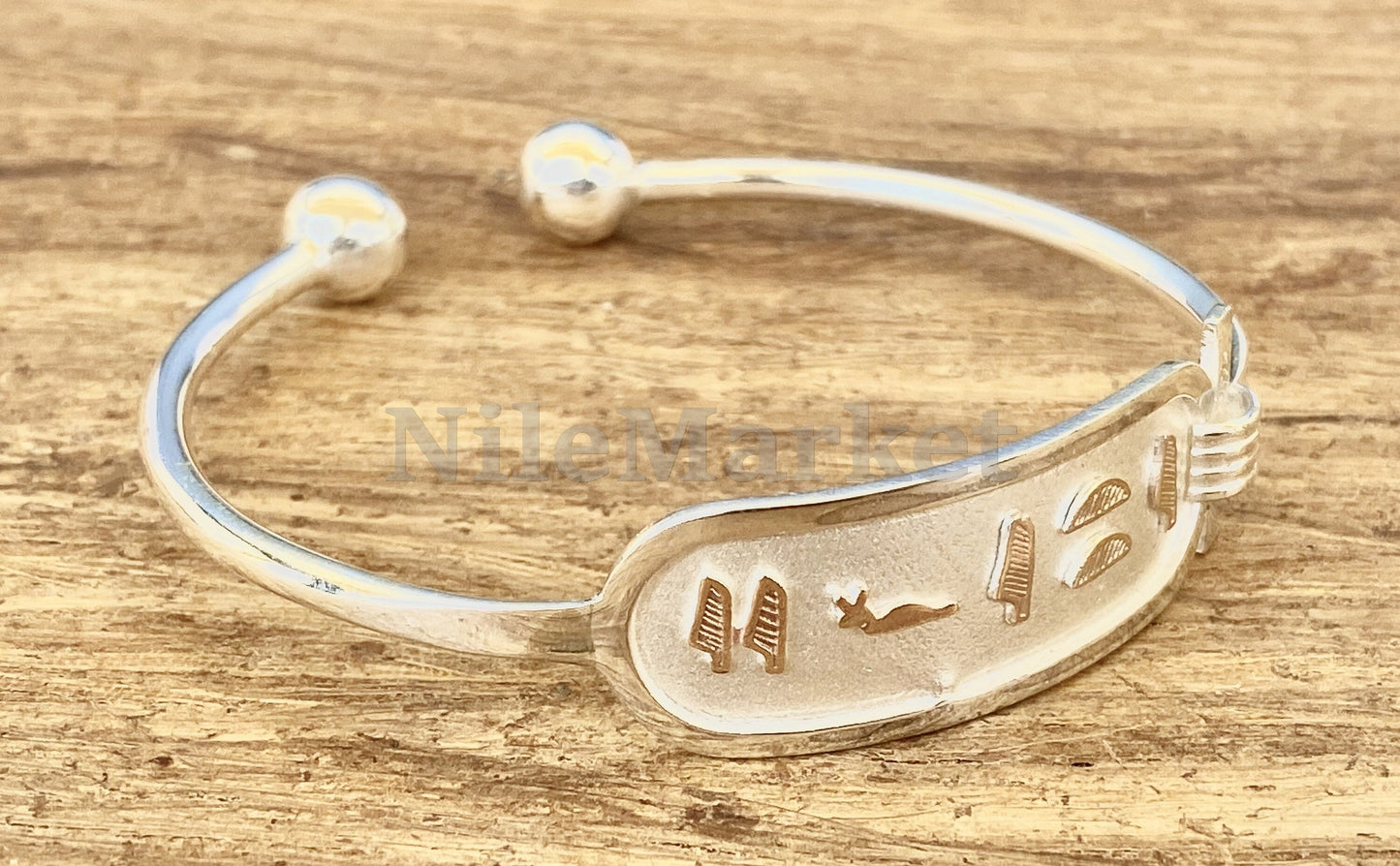 Egyptian Wide Customized Handmade Solid Silver Cartouche Bracelet