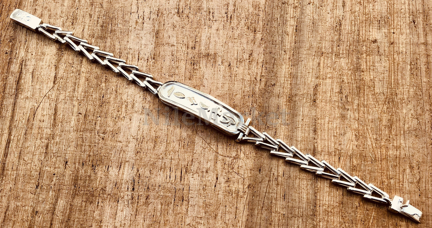 Egyptian Personalized Solid Silver Cartouche Bracelet , WORLD WIDE Express Shipping.