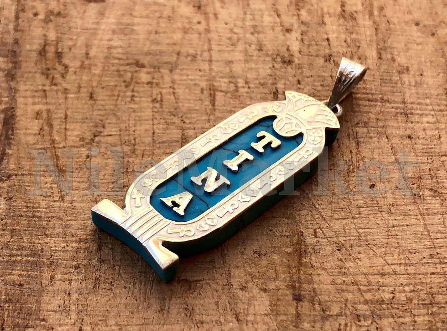 Egyptian Personalized Sterling Silver Cartouche Pendant necklace With Lotus On cartouche name -custom cartouche - hieroglyph personalize