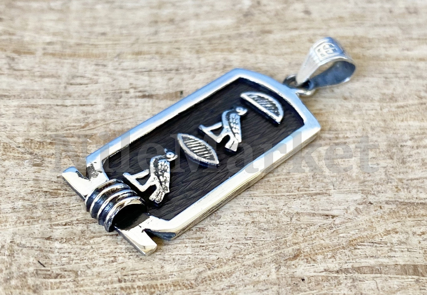 Egyptian Sterling Silver Ankh Cartouche Pendant, hieroglyph personalize - cartouche égyptienne or - personalize cartouche
