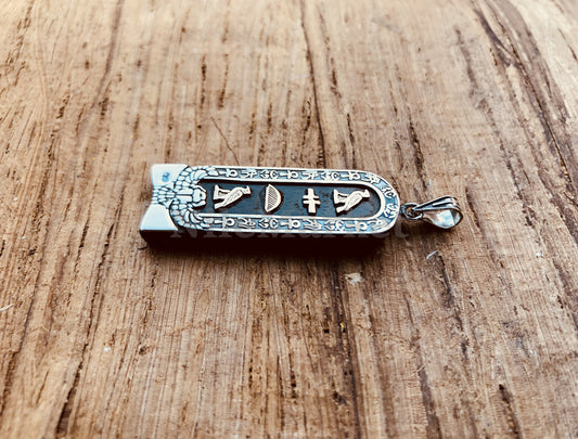 Egyptian Personalized Name Cartouche Nameplate Dark Ebony Winged Scarab Sterling Silver Cartouche Charm , WORLD WIDE Express Shipping,
