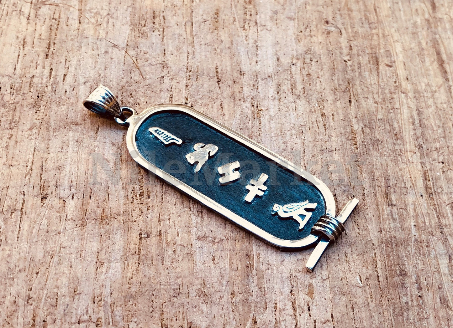 Egyptian Wide Opal Personalized Sterling Silver Cartouche Pendant Charm, WORLD WIDE Express Shipping.