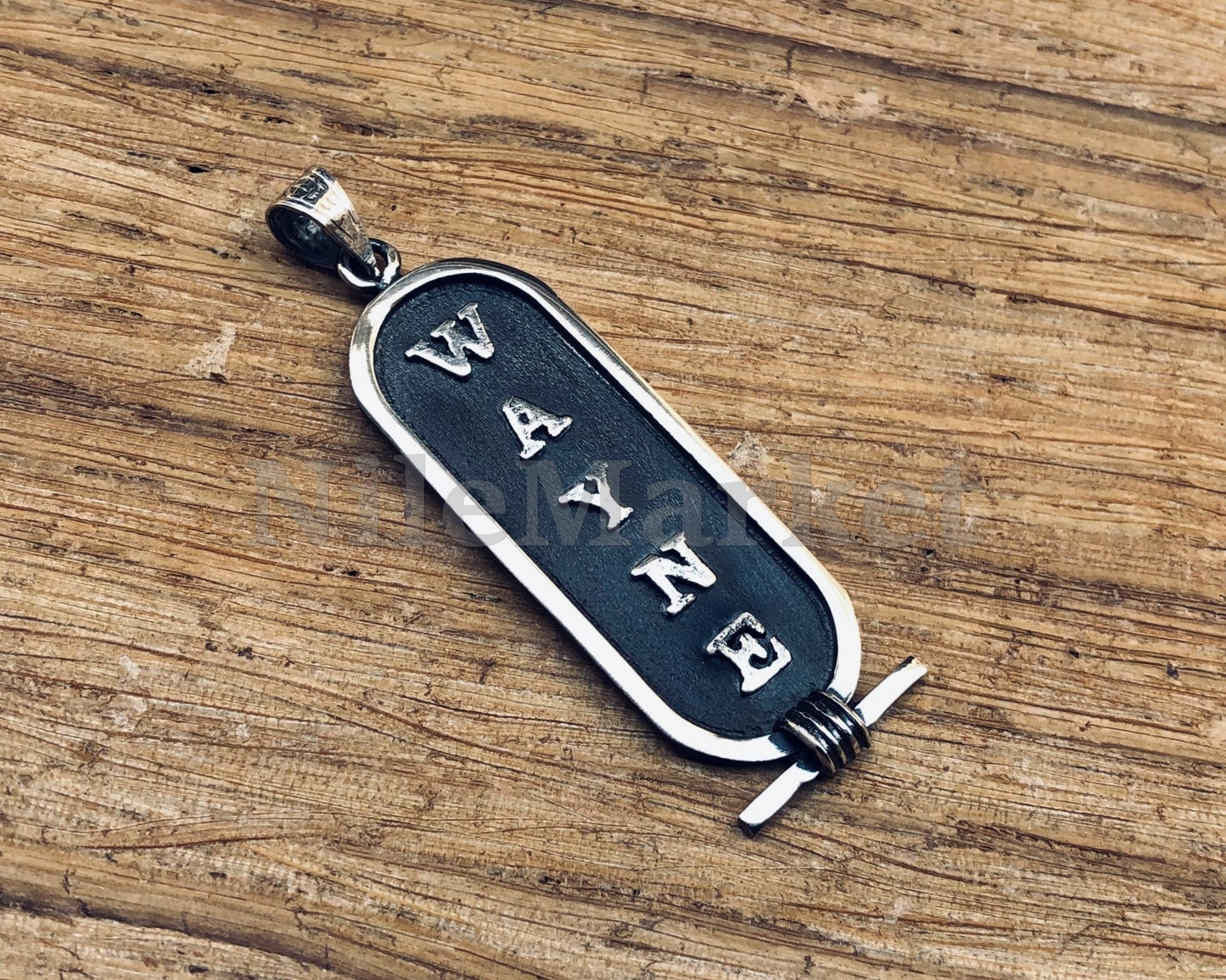 Egyptian Wide Opal Personalized Sterling Silver Cartouche Pendant Charm, WORLD WIDE Express Shipping.