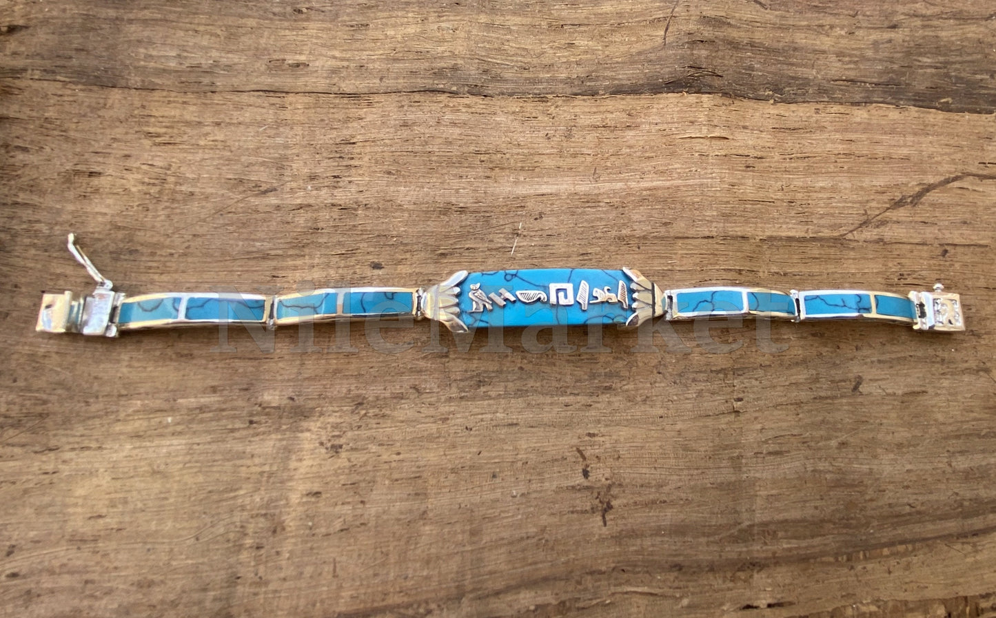 Put your name on Egyptian Custom Sterling Silver Lotus Personalized Cartouche Blue Inlaid Cuff Links Bracelet , WORLD WIDE Express Shipping