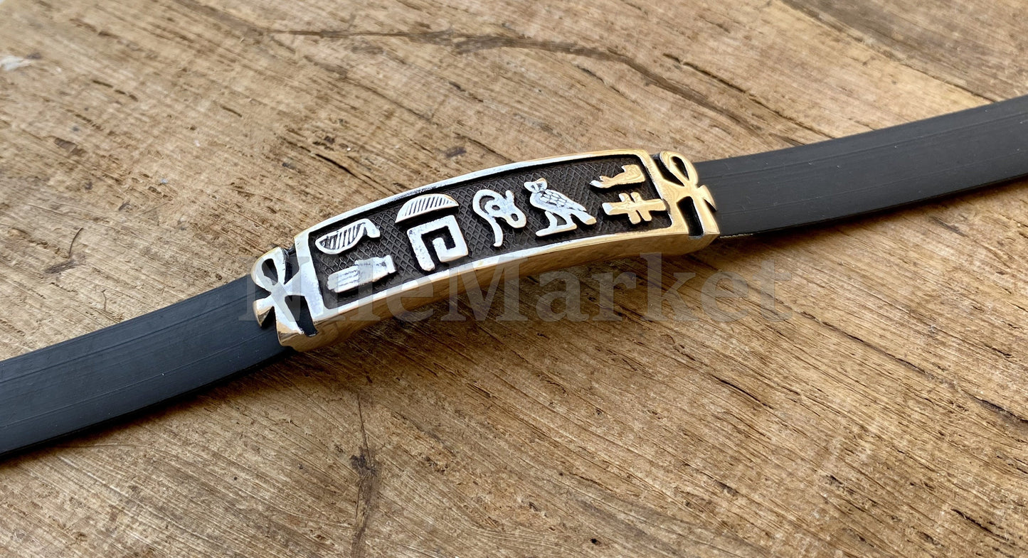 Egyptian personalize cartouche Ankh Life Key Personalized Name Sterling Silver Cartouche In Leather Bracelet , cartouche personalize