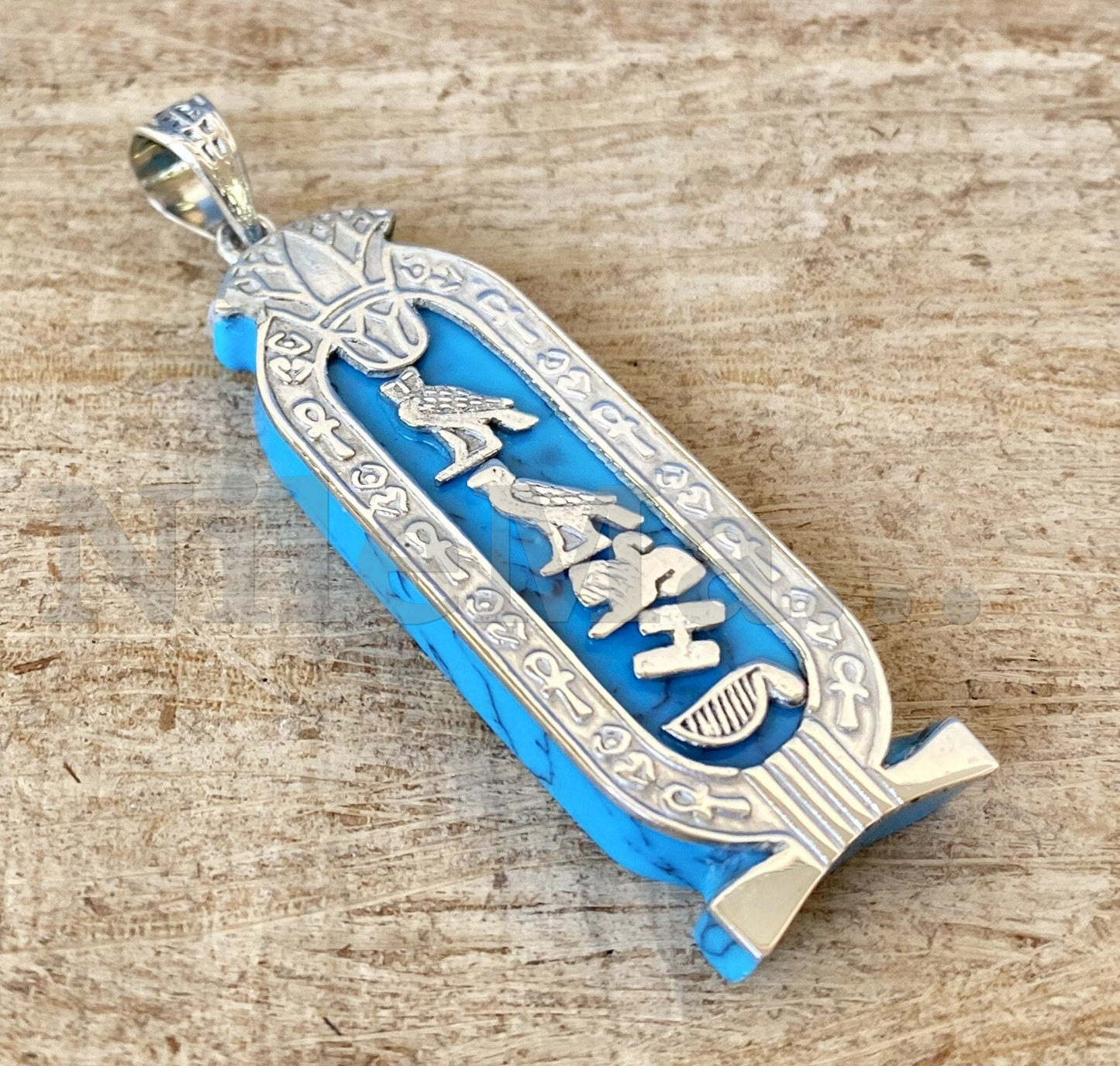 Egyptian Personalized Sterling Silver Cartouche Pendant necklace With Lotus On cartouche name -custom cartouche - hieroglyph personalize