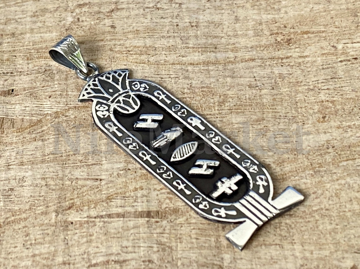 WORLD WIDE Express Shipping, Egyptian Lotus Personalized Customized Name Sterling Silver Cartouche Pendant Necklace