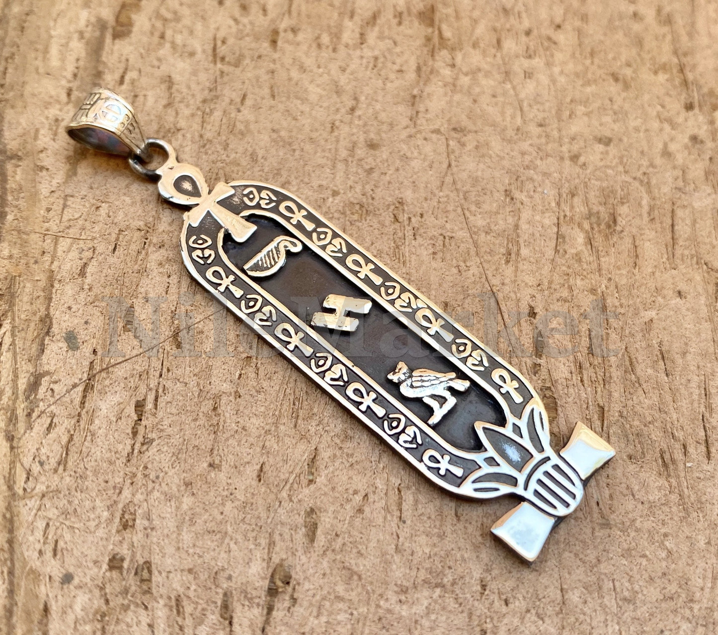 Customized Egyptian Personalized Nameplate Sterling Silver Ankh And Lotus Cartouche Charm pendant, WORLD WIDE Express Shipping