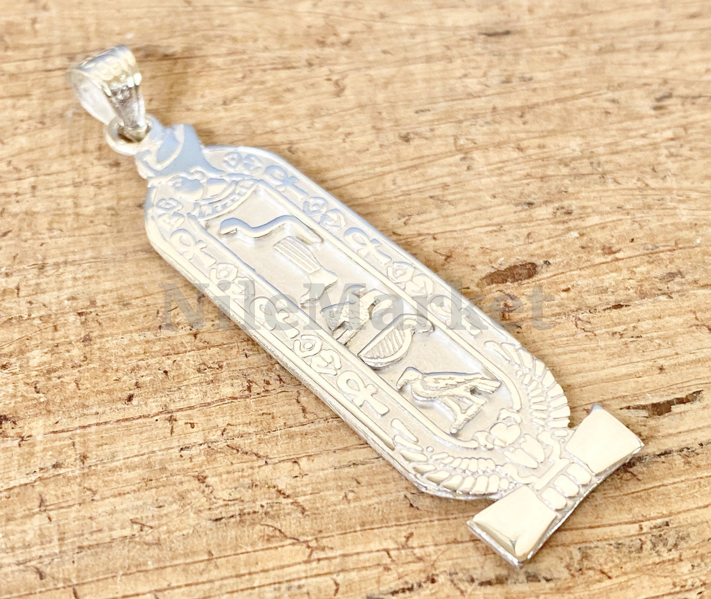 Get your name on Cartouche Egyptian Personalized Customized Ramses II & Winged Scarab Sterling Silver Customized Cartouche Charm Pendant