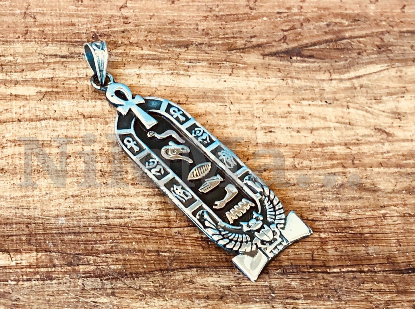 Customized Egyptian Personalized Sterling Silver Ankh And Winged Scarab Cartouche Pendant Nameplate Charm , WORLD WIDE Express Shipping