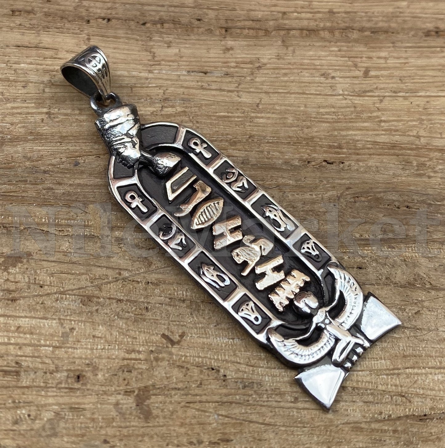 Egyptian Personalized Isis And Nefertiti Sterling Silver Nameplate Cartouche Pendant Necklace Charm WORLD WIDE Express Shipping