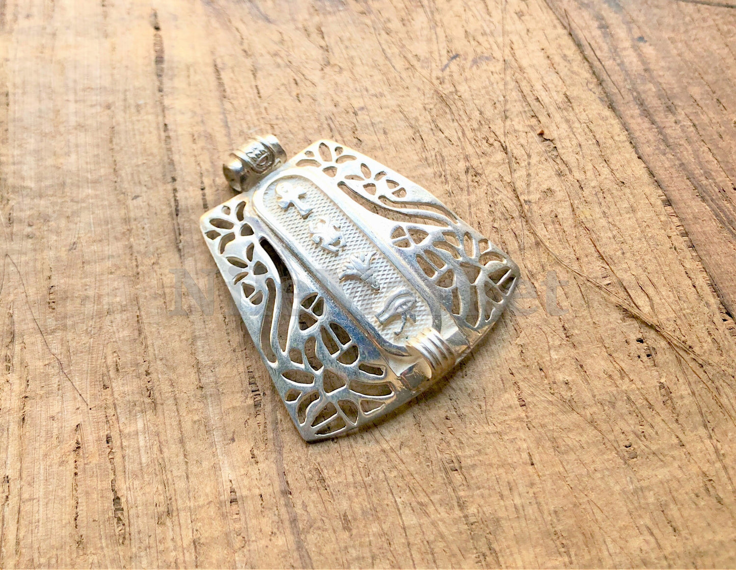 Egyptian Customized Wide Lotus And Scarab Sterling Silver Name Cartouche Charm, WORLD WIDE Express Shipping.