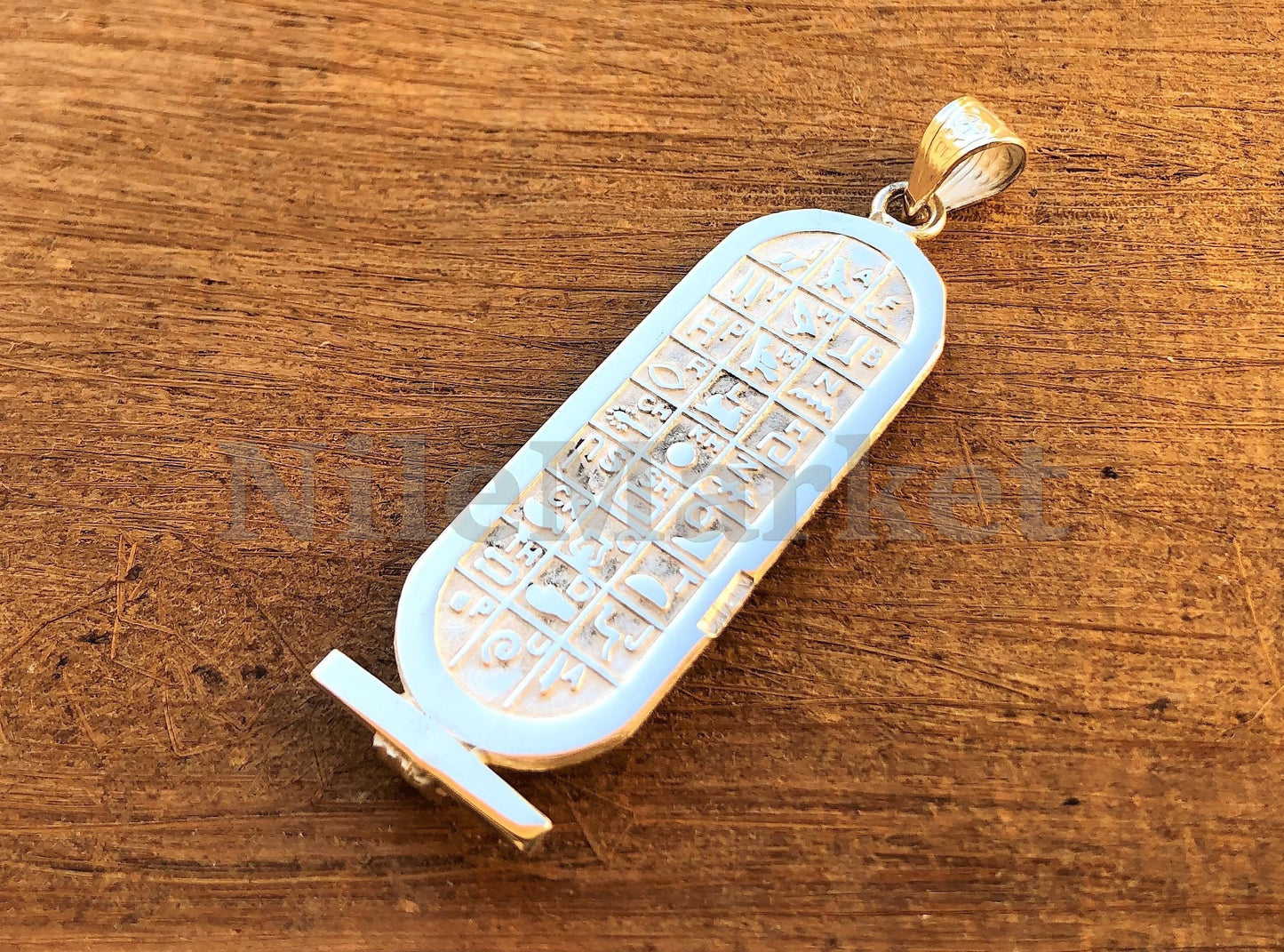 Egyptian Wide Sterling Silver Cartouche With Hieroglyphics On The Back Nameplate Pendant Your Name in Hieroglyphic Or English Or Arabic