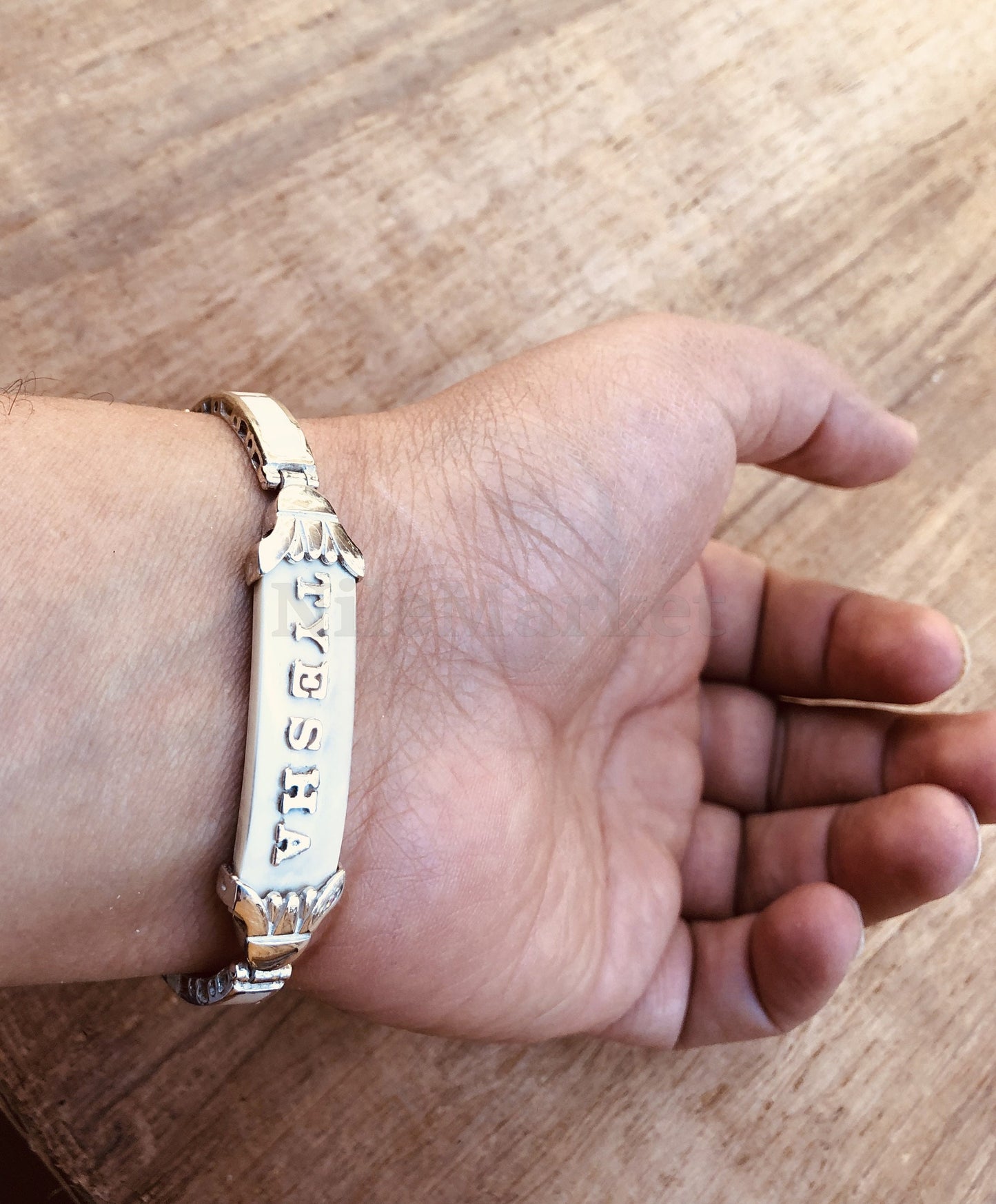 Put Your Name On Egyptian Customized Sterling Silver Lotus Cartouche Inlaid Cuff Links Bracelet