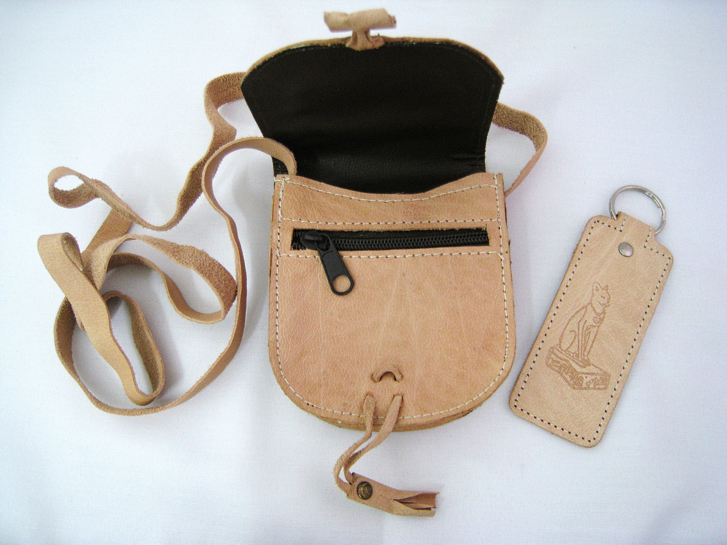 Egyptian Genuine Camel Leather Tutankhmun Cell Side Carry Case & Key Chain Set