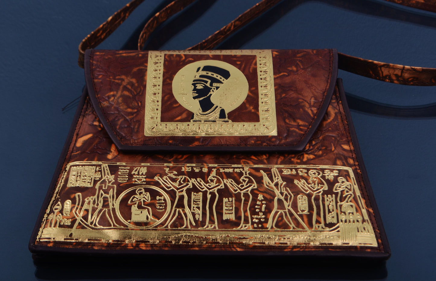 Big Egyptian Hand Made Genuine Leather Nefertiti Scene Genuine Leather Purse