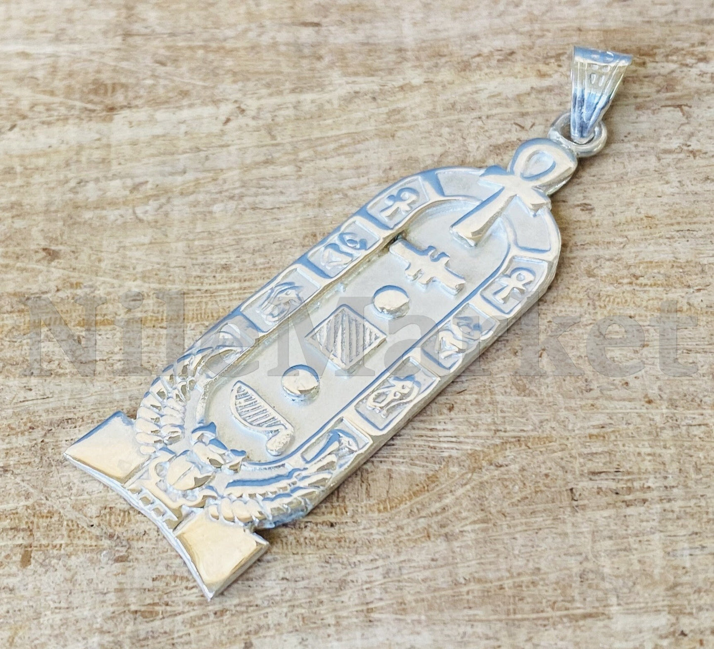 Customized Egyptian Personalized Sterling Silver Ankh And Winged Scarab Cartouche Pendant Nameplate Charm , WORLD WIDE Express Shipping