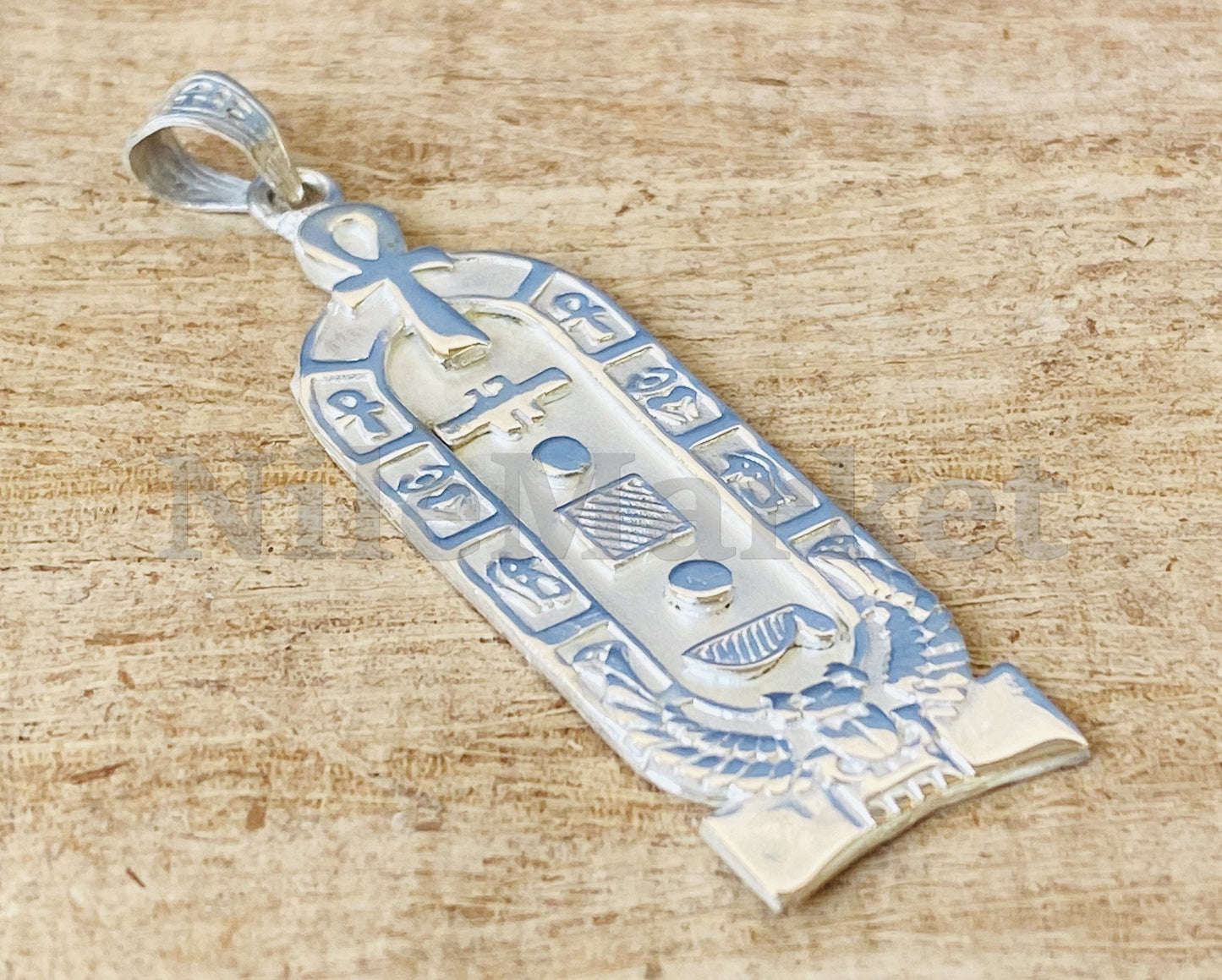 Customized Egyptian Personalized Sterling Silver Ankh And Winged Scarab Cartouche Pendant Nameplate Charm , WORLD WIDE Express Shipping