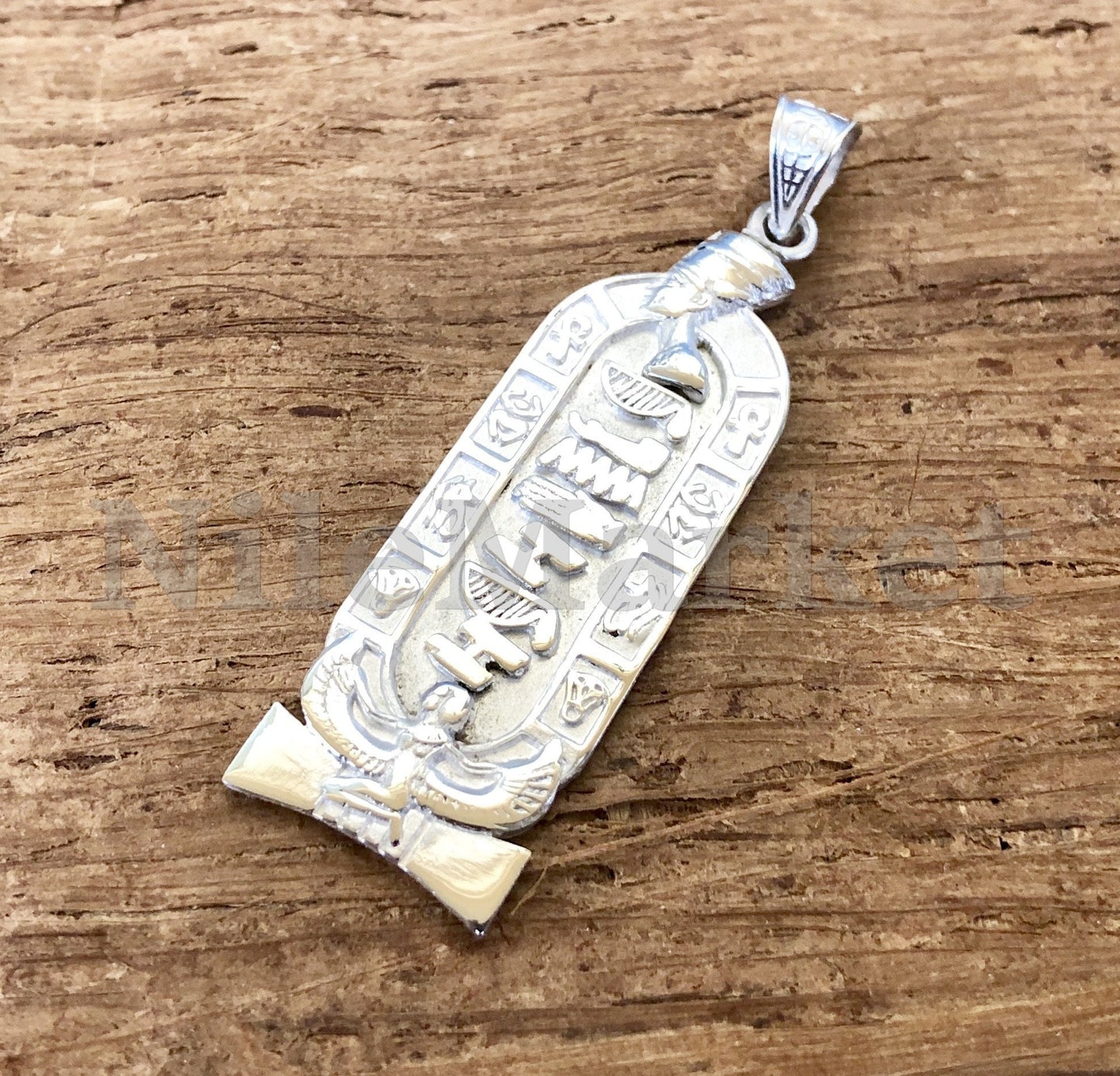 Egyptian Personalized Isis And Nefertiti Sterling Silver Nameplate Cartouche Pendant Necklace Charm WORLD WIDE Express Shipping