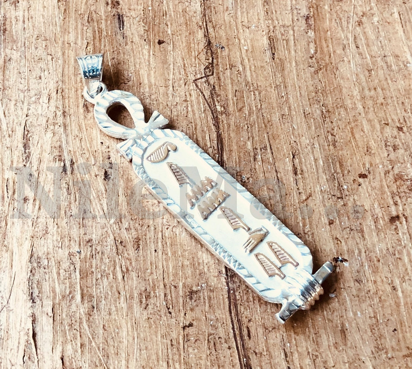 Egyptian Personalized Nameplate Ankh Sterling Silver Cartouche Charm , WORLD WIDE Express Shipping