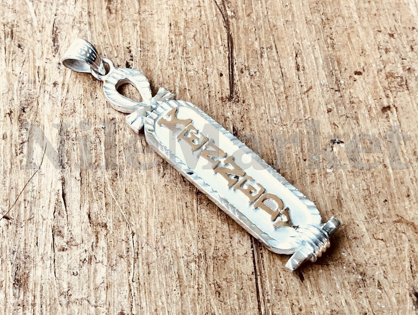 Egyptian Personalized Nameplate Ankh Sterling Silver Cartouche Charm , WORLD WIDE Express Shipping