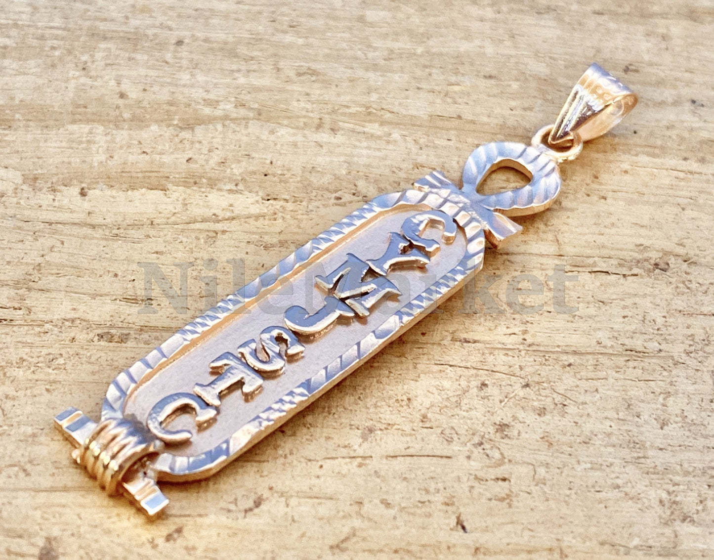 Egyptian Personalized Nameplate Ankh Sterling Silver Cartouche Charm , WORLD WIDE Express Shipping