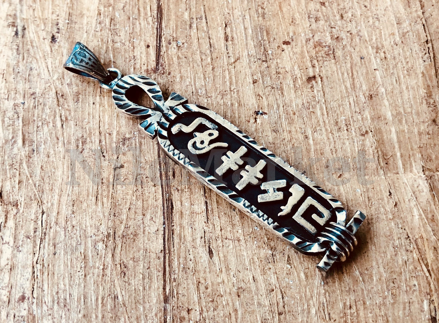 Egyptian Personalized Nameplate Ankh Sterling Silver Cartouche Charm , WORLD WIDE Express Shipping
