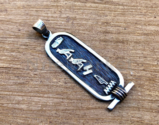 Egyptian Wide Sterling Silver Cartouche With Hieroglyphics On The Back Nameplate Pendant Your Name in Hieroglyphic Or English Or Arabic
