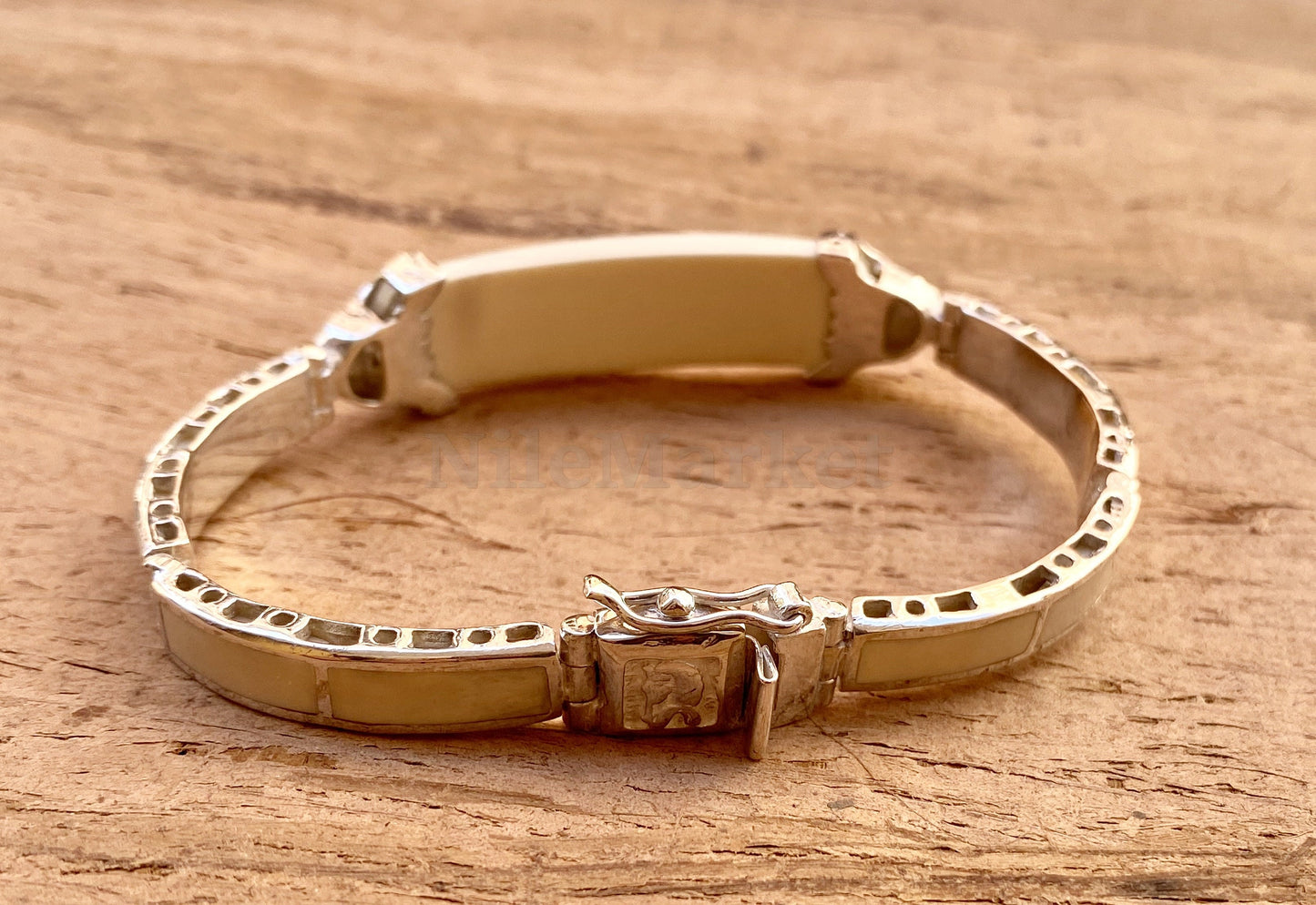 Put Your Name On Egyptian Customized Sterling Silver Lotus Cartouche Inlaid Cuff Links Bracelet