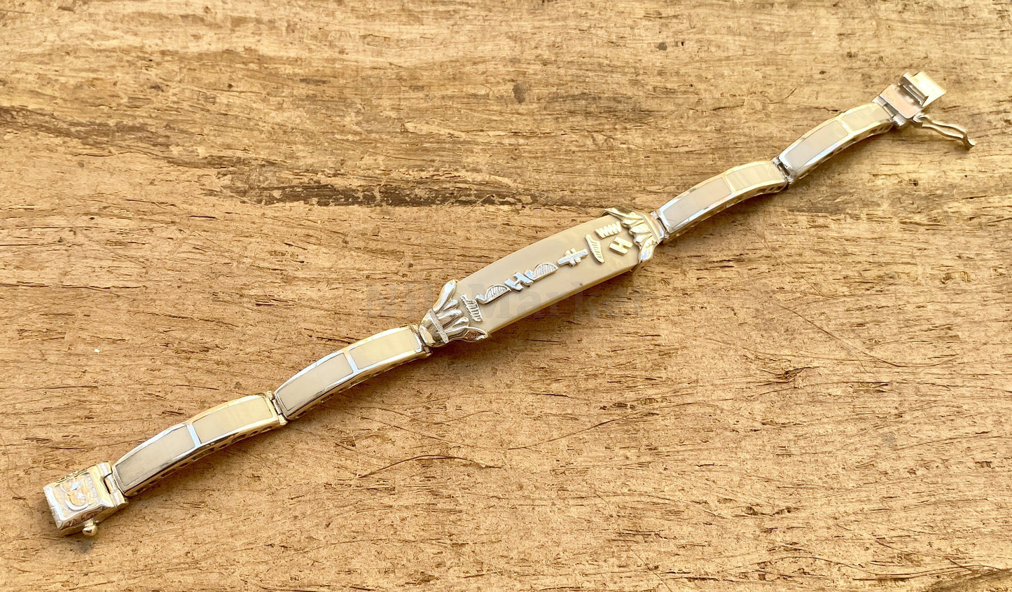 Put Your Name On Egyptian Customized Sterling Silver Lotus Cartouche Inlaid Cuff Links Bracelet