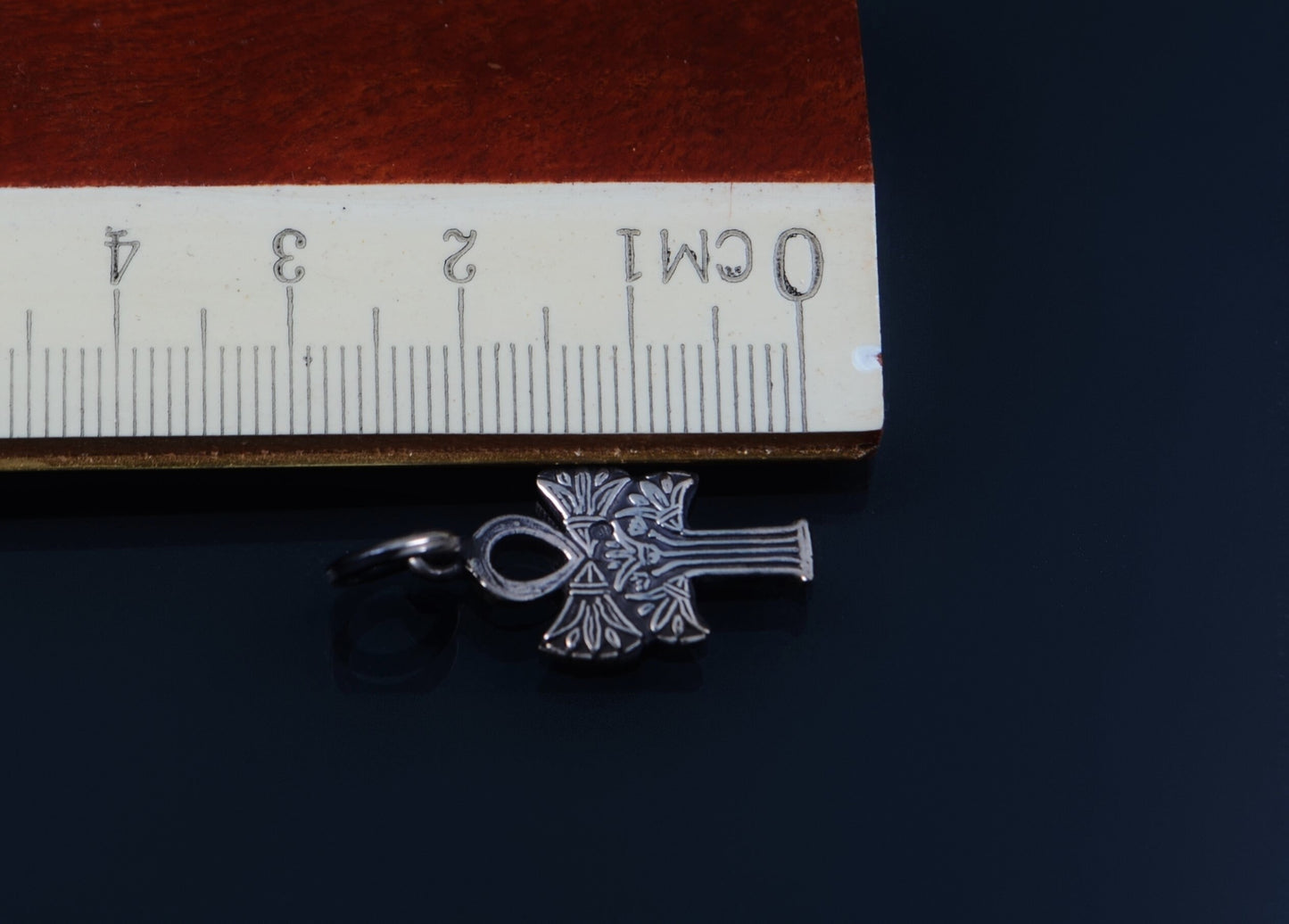 Egyptian Solid Silver Hallmarked Key Of Life Ankh Life Key Lotus Oxidized Pendant Charm