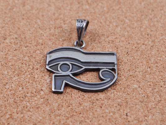 Egyptian Sterling Silver Detailed Oxidized Eye Of Horus Pendant Charm The Eye of Ra