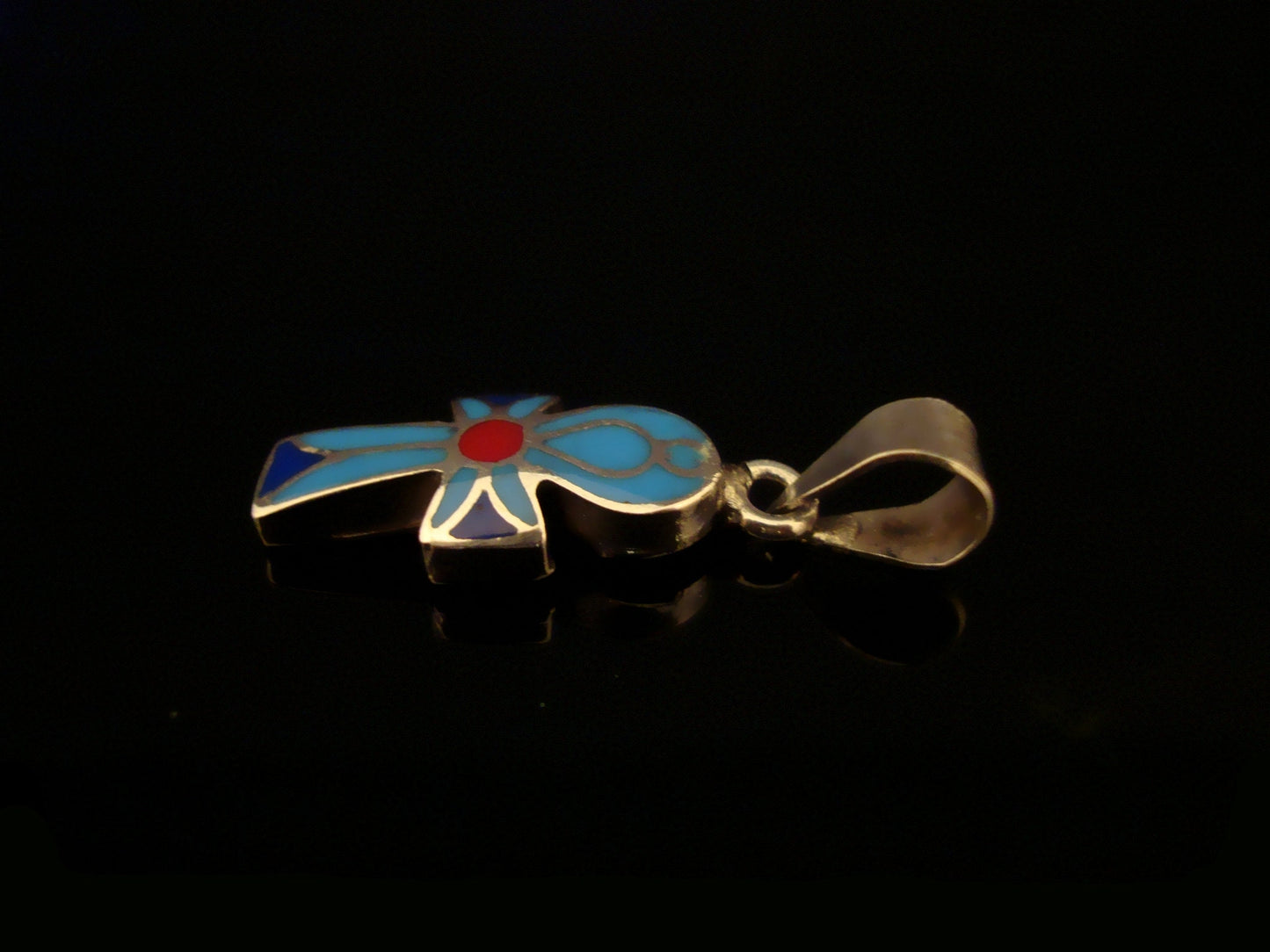 Egyptian Sterling Silver Inlaid Ankh life key Cross Charm Pendant