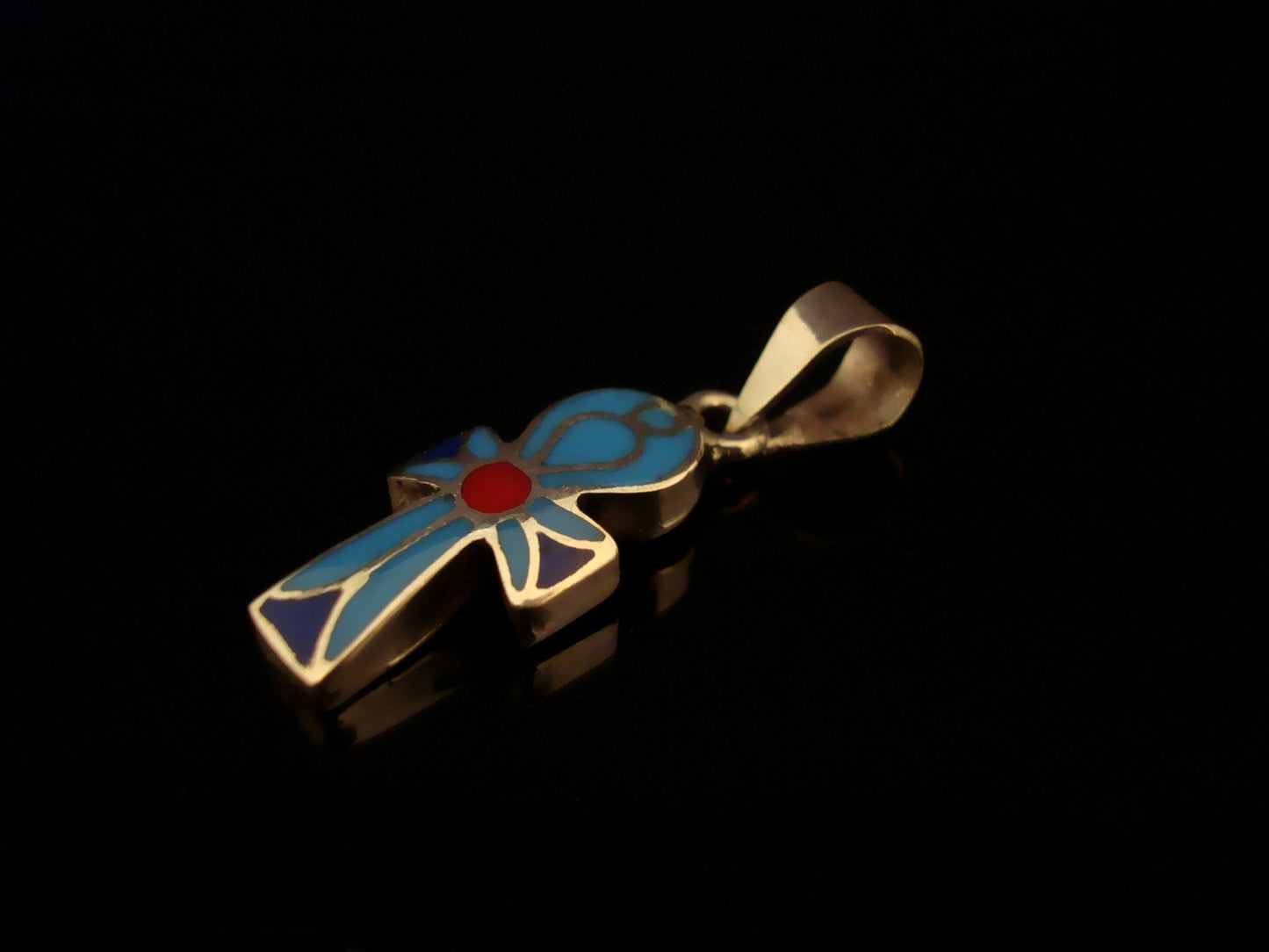 Egyptian Sterling Silver Inlaid Ankh life key Cross Charm Pendant