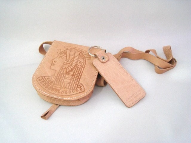 Egyptian Genuine Camel Leather Tutankhmun Cell Side Carry Case & Key Chain Set