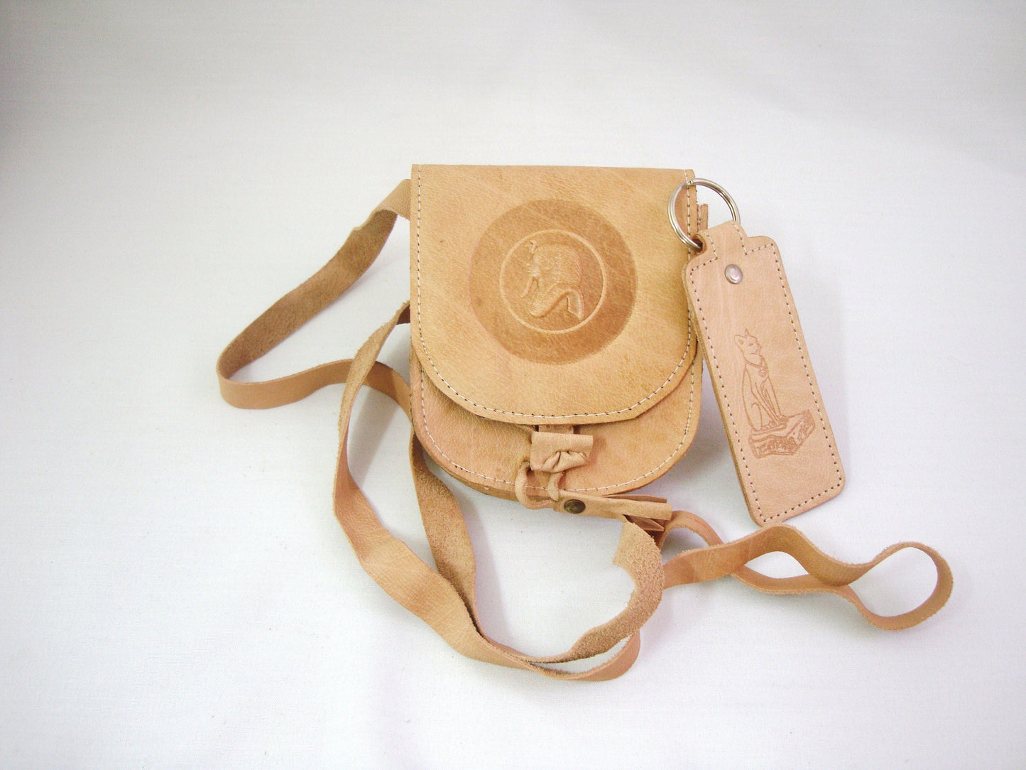 Egyptian Genuine Camel Leather Tutankhmun Cell Side Carry Case & Key Chain Set