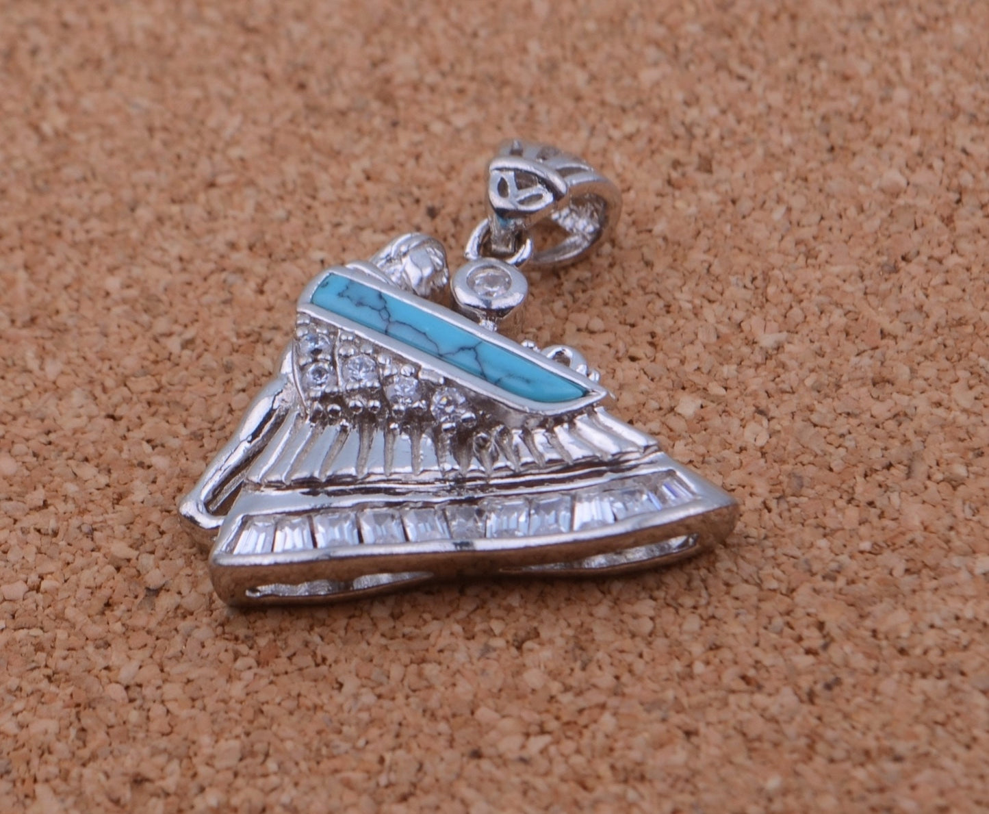 Egyptian Sterling Silver Inlaid Winged Isis With Crystals Charm Pendant